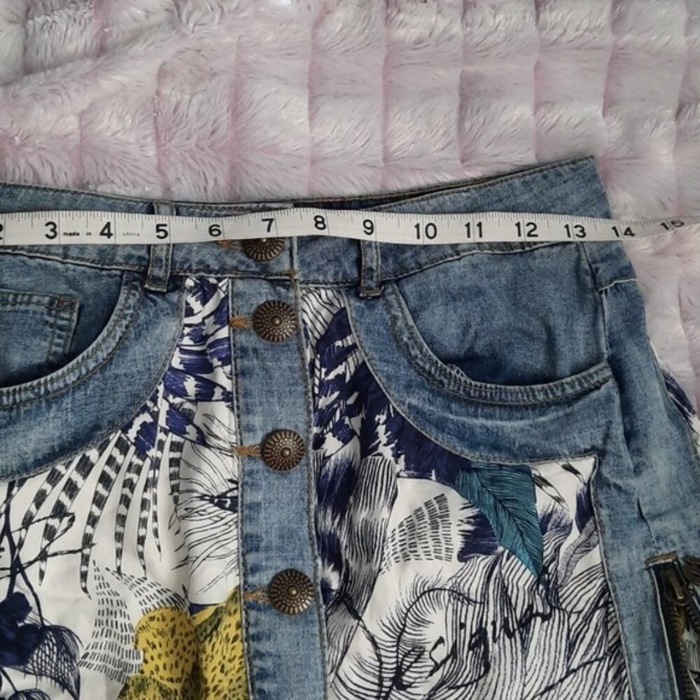 Desigual Denim Floral Vintage Button Up Side Zipper 5 Pocket Skirt Size EU36/US6 - Picture 6 of 7
